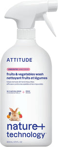 ATTITUDE Fruit & Vegetable Wash, Unscented Food-Safe Produce Wash to Remove Dirt, Wax & Residue, Vegan Plant-Based Produce Cleaner, 27.1 Fl Oz