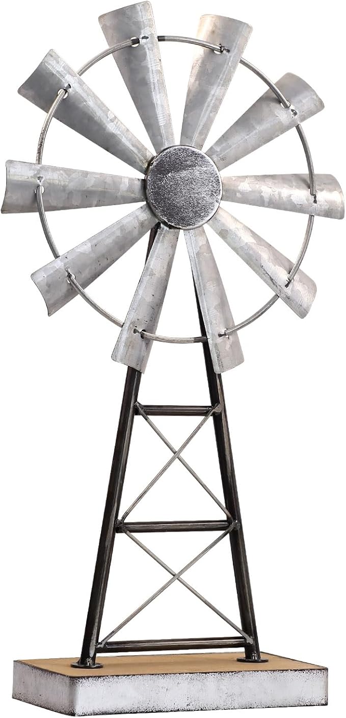 MODE HOME Charming Tall Galvanized Windmill Decor, Metal Windmill Accent for Farmhouse Shelf Decor and Living Room, Adding a Touch of Rustic Farmhouse Decor to Your Home Space