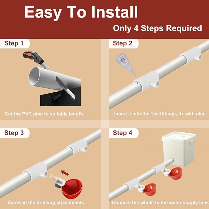20 Pack Chicken Waterer ABS Tee Fittings. Suitable for Chicken Water Cups, Nipples and Other Poultry Waterers, White and Thickened