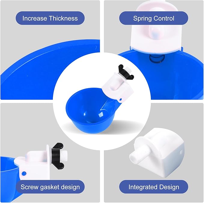 Chicken Waterer Cups (16 Pack/Blue) - DIY Automatic Large Chicken Water Feeder for Ducks Quail and Various Poultry Dispenser with Matching Drill, Double Rubber Ring, Not Leaking Wate