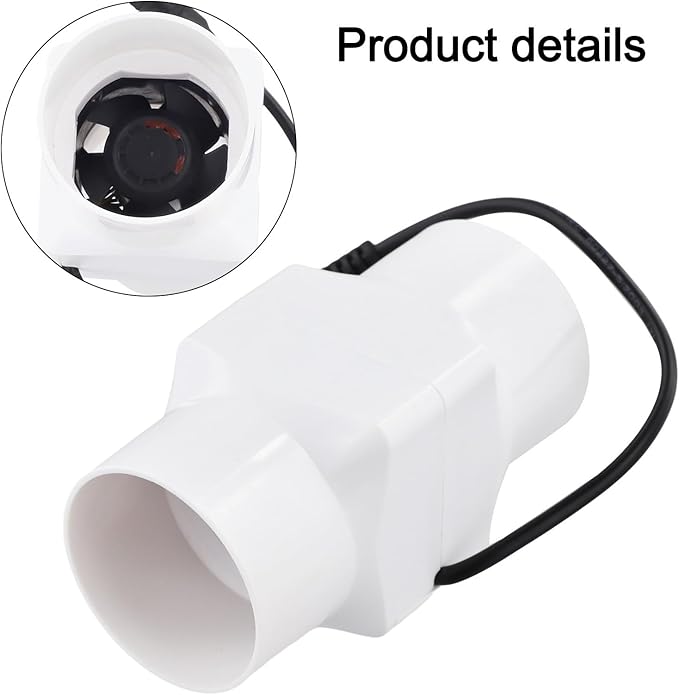 Duct Fan 12V 6W 2-Inch Inline Exhaust Blower, Quiet 38dB PVC Ventilation Fan for Kitchen, Bathroom, Chicken Coop, Warehouse Air Circulation, for 12V Solar Panel or Adapter(White)