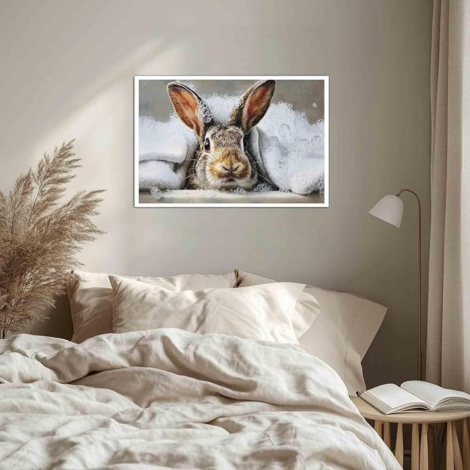 MNFGMH Easter Poster for Wall Cute Bunny Taking a Bath Canvas Print Easter Bathroom Wall Decor for Nursery Kids Room Canvas Roll 20x30 inch