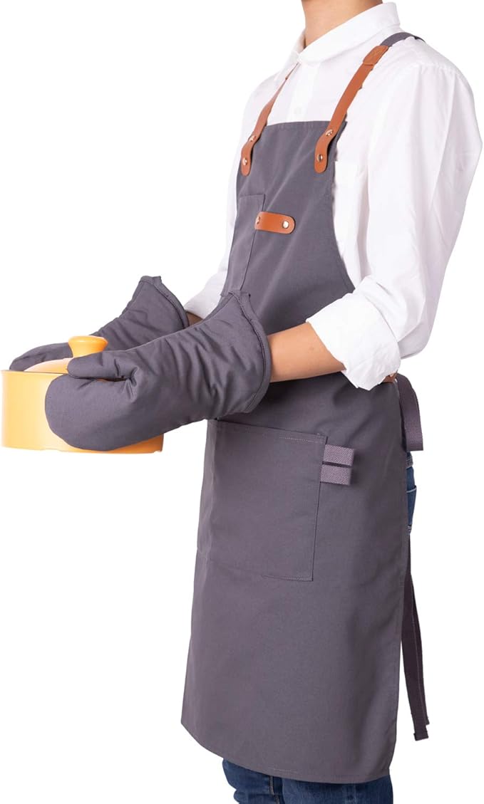 NEOVIVA Canvas Tool Apron for Men and Women with Pockets, Heavy Duty Cross Back Work Apron for Shop BBQ Woodworking