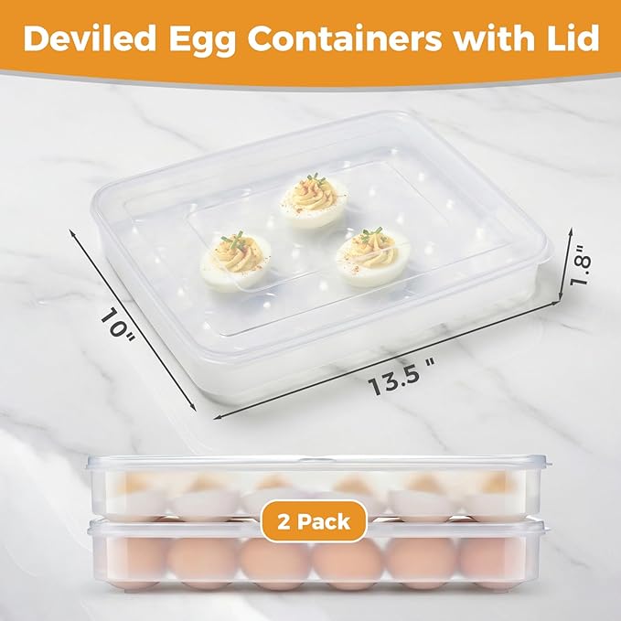 HANSGO Deviled Egg Containers with Lid, Set of 2, Plastic Clear Deviled Egg Tray Holder Carrier for 60 Eggs, Suitable for Refrigerator, Home, Party, Kitchen Supplies, Stackable & Portable