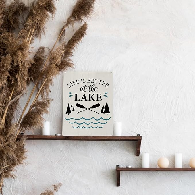 Summer Lake House Decor - Lake House Decor for The Home, Lake Wooden Sign Hanging Decor for LakeHouse Porch Front Door Decor, Life Is Better At The Lake Sign, 8x10 Inch