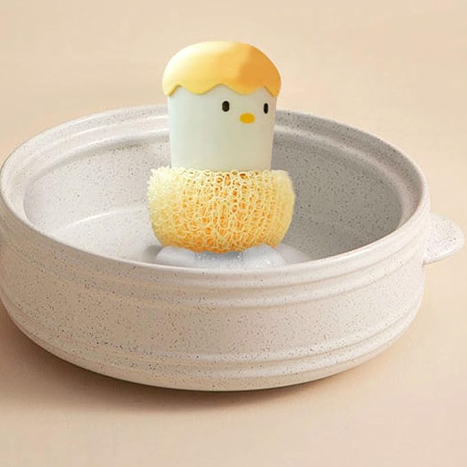 Cartoon Eggshell Dish,Cleaning Brush Long Lasting,Easy to Grip Cute Kitchen Scrub Brush,for Fresh Eggs and Incubator Scrub Brush for Washing Dishes Kitchen Utensils (Yellow)