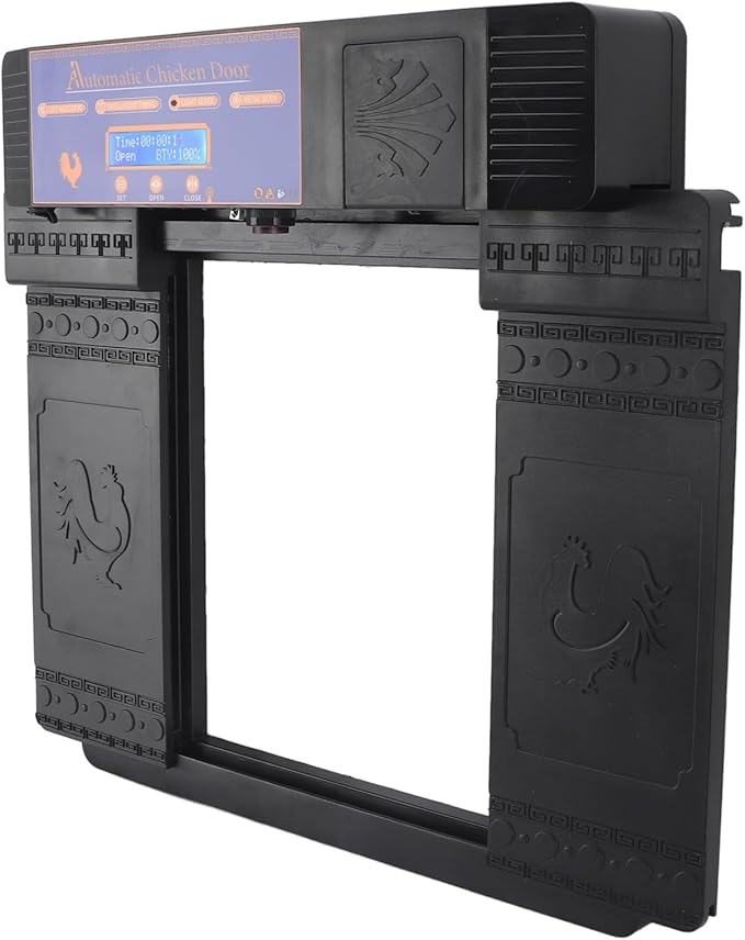 Automatic Chicken Coop Door, Double Doors IP45 Solar Automatic Chicken Coop Door, Intelligent Multiple Modes Infrared Prevent Pinch for Chicken for Poultry (Black)