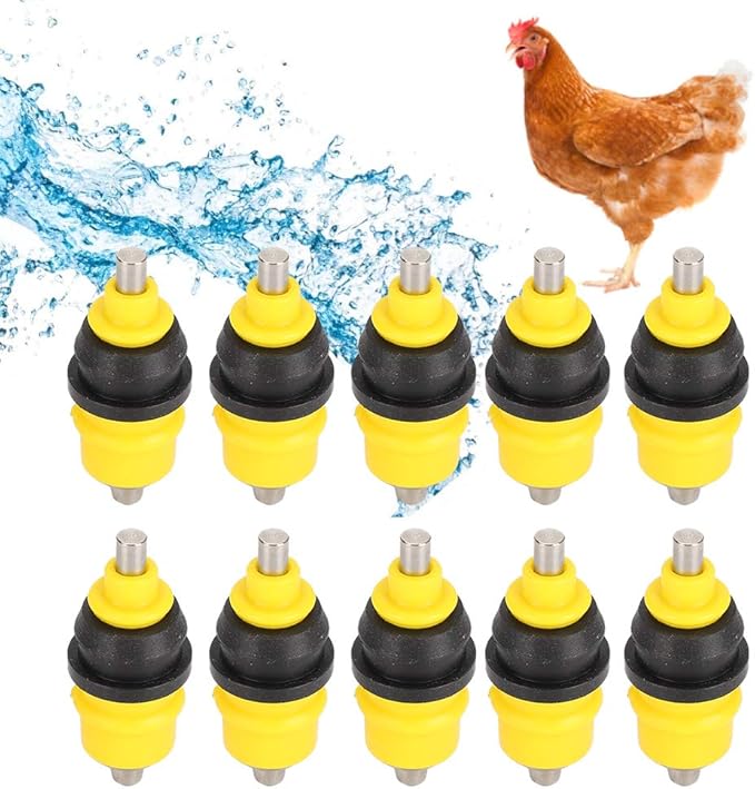 Automatic Chicken Water Nipple Drinker, 10Pcs Stainless Steel Ball Poultry Water Nipple Drinker Feeders Drinking Fountain Ball Valve Type Drinkers for Poultry Hen Duck