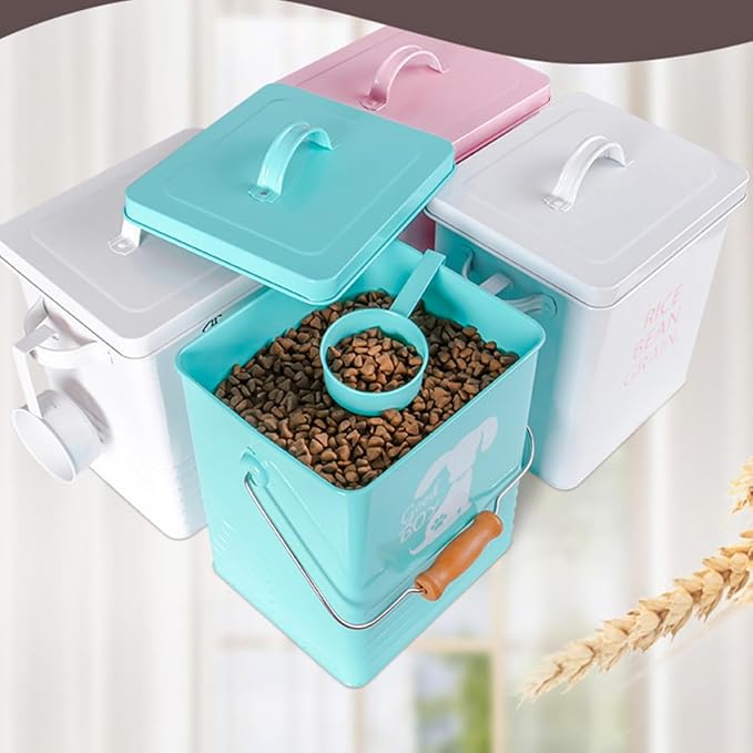 Milisten Pink Pet Food Storage Container Airtight Metal Grain Storage Bin with Spoon Moisture Proof for Dogs and Cats
