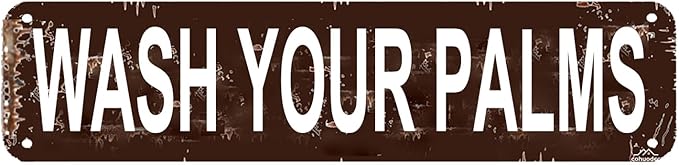 Wash Your Palms Sign 16x4 Inch Coastal Farmhouse Sign - Rustic Metal Wall Decor for Bathroom, Kitchen, Beach House