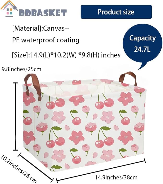 Rectangular Kids Basket Girls Baskets Kids Storage Bins Girls Room Decor Toy Storage Bin Cute Organizer Box(Cherry)