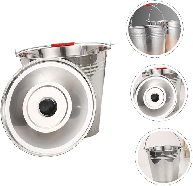 BESTOYARD Capacity Stainless Steel Water Bucket Lid Multifunctional Milk Container for and More Heavy-Duty Portable Design for Farm Home and Outdoor Use