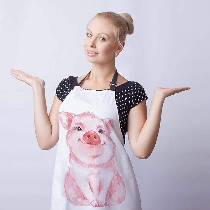 Cook Apron Women Lovely Pink Pig Watercolor Cooking Aprons for Men for Kitchen Cooking Restaurant BBQ Painting Crafting Gardening 27” (W) x 31” (H), Waterproof Aprons