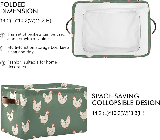 Hen Farm Birds Storage Basket Canvas Fabric Collapsible Storage Bins Box Organizer Waterproof for Home Bedrooms 1 Pack