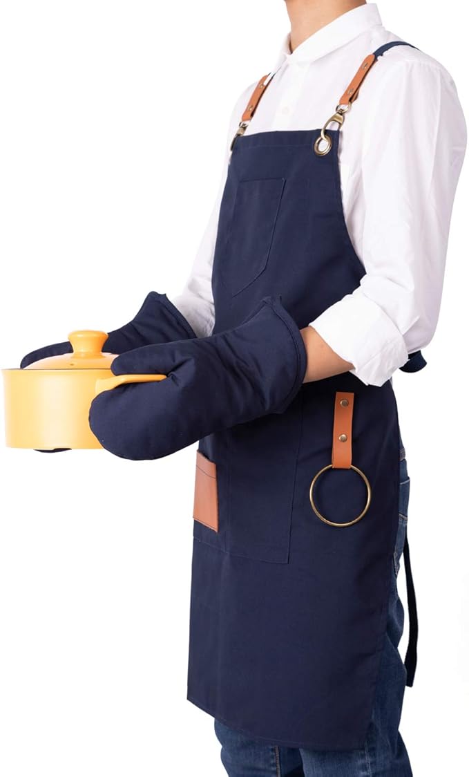 NEOVIVA Canvas Tool Apron for Men and Women with Pockets, Heavy Duty Cross Back Work Apron for Shop BBQ Woodworking