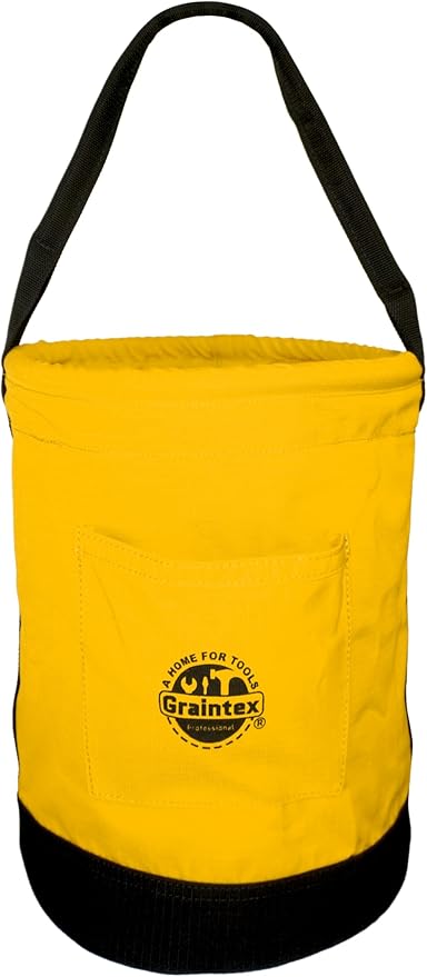 Graintex Canvas Utility Bucket 9.5"x14", Round Tool Bucket, Reinforced Base & Carry Handle, Ripstop Canvas, Ideal Multi-Purpose Bag for Jobsite, Gardening, Home Use, Tool Storage - Yellow