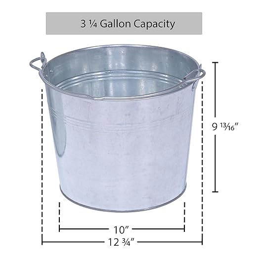 Vestil BKT-GAL-325 Galvanized Steel Bucket, 9-13/16" Depth, 3.25 gallon, 28 pound Capacity, Silver