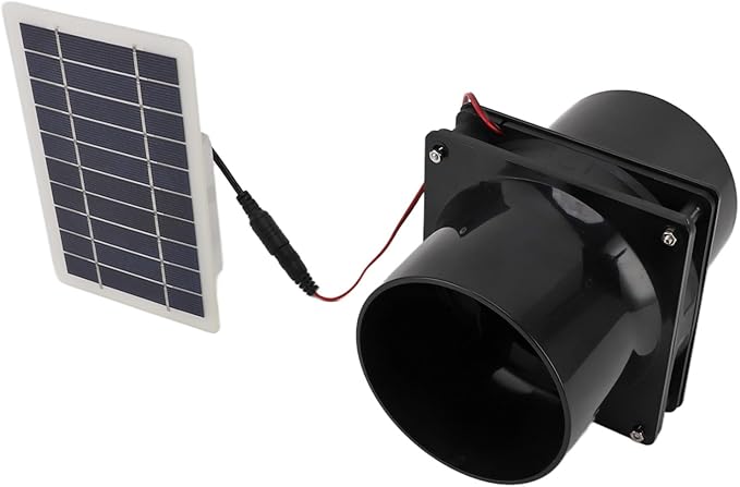 Yosoo Health Gear Solar Powered Exhaust Fan Round Pipe Exhaust Fan with Solar Panel Kit, ABS Solar Panel Ventilation Fan Kit for Pet House Chicken Coop RV Greenhouse, 6in High Speed