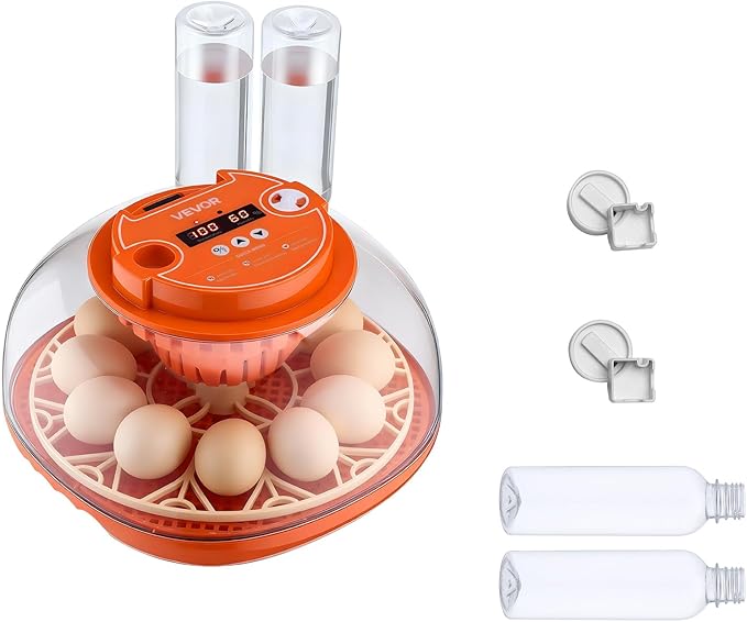 VEVOR 12 Egg Incubator, Automatic Egg Turner with LED Candler, Temperature & Humidity Control, 360° View Clear Window, Poultry Eggs Incubator for Home Farm, Hatching Chicks Ducks Goose Quail