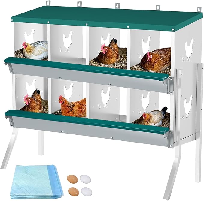Chicken Nesting Boxes for Chicken Coop Wall-Mountable Chicken Laying Boxes Easy Egg Collection with Ventilated Design, Weatherproof Galvanized Steel Metal Roosting Boxes