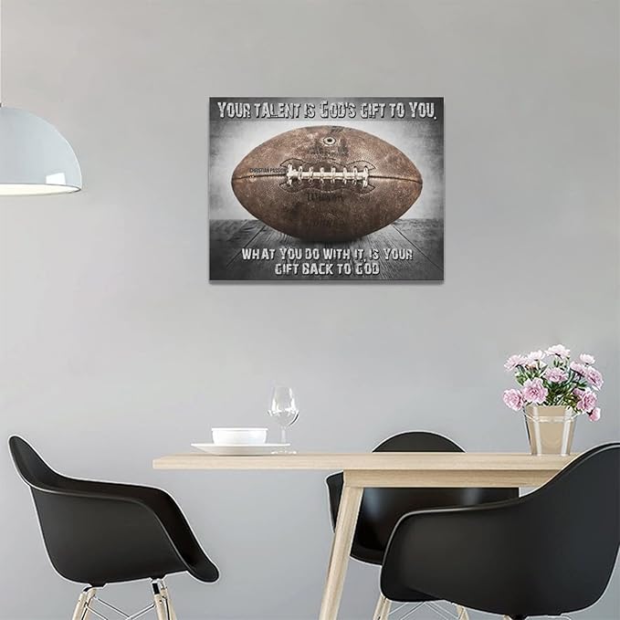 Vintage Football Sport Poster Wall Decor Inspirational Quotes Rugby Pictures Canvas Prints Framed Artwork Home Decor For Boys Room Bedroom Gym 16"x12"