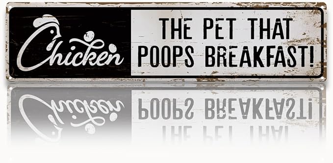 Chicken Sign, The Pet That Poops Breakfast Sign, Rusty Metal Tin Signs 15.8x4 inches, Funny Chicken Coop Decor, Animal Farm Decor, Rustic Metal Signs, Wall Decors Art, Farmer Gift