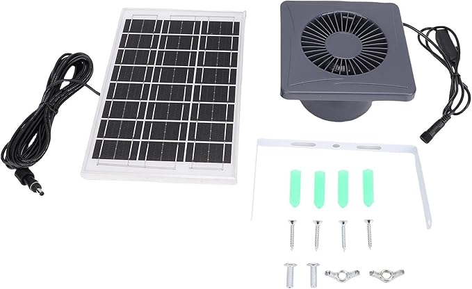 Solar Powered 4 Inch Exhaust Fan with 6W Monocrystalline Silicon Solar Panel for Chicken Coop Greenhouse Shed Pet House, Easy Installation
