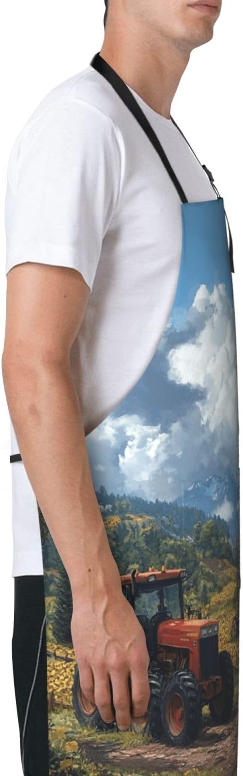 Kitchen Aprons for Men Women Waterproof Apron with 2 Pockets Skis on mountain Apron Adjustable Bib Aprons