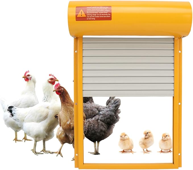 Automatic Chicken Coop Door, Solar Powered Metal Door with Timer Electric Chicken Coop Opener for Chickens Ducks Geese (Yellow)