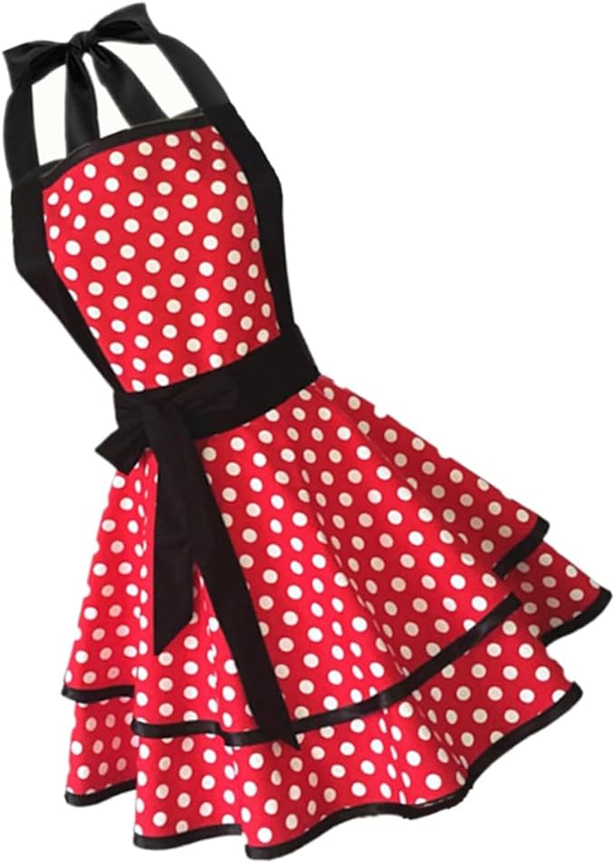 VILLCASE Cotton Hanging Neck Apron Double Layer Dotted Design Lightweight Comfortable Cooking Bib for Men Women Kitchen Work Hotel Use