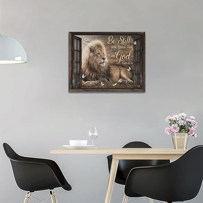 Lion Wall Art Christian Lion Of Judah Pictures Wall Decor Inspirational Psalm Scripture Canvas Prints Artwork Home Decorations For Bathroom Kitchen Office Framed
