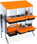 Chicken Nesting Box,Chicken Laying Boxes with 3 Compartment Metal Stainless Steel,Chickens Egg Laying Nest Boxes with Stand & Rollout Egg Collection,Chicken Brooder Box with Perch