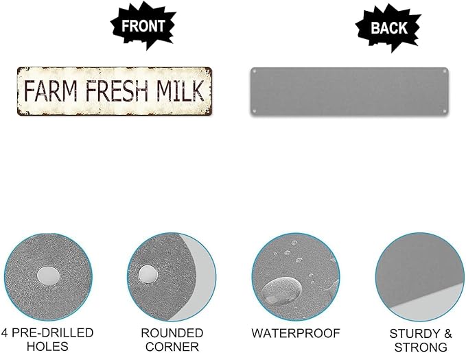 Vintage Farm Fresh Milk Tin Sign - Retro Milk Bottle and Cow Metal Wall Art 4x16 Inch, Rustic Tin Plaque for Kitchen, Cafe, Bar - Durable Dairy Decor for Restaurant, Farmhouse, Man Cave Gift