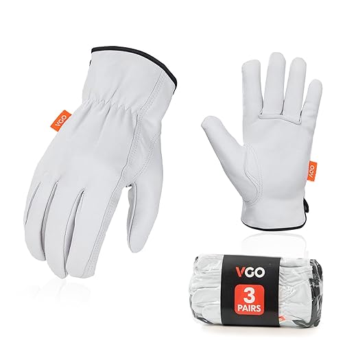 Vgo 3-Pairs Unlined Top Grain Goatskin Work and Driver Gloves (Size M, White, GA9501)