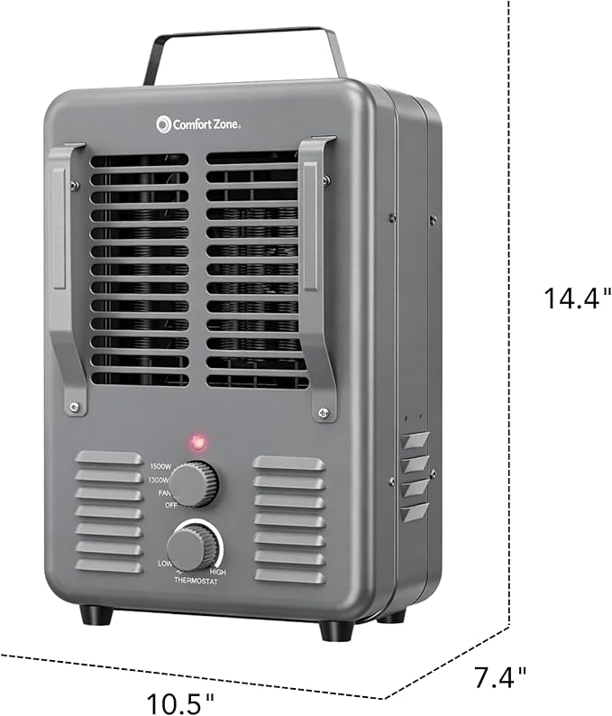 Comfort Zone Electric Portable Milkhouse Style Utility Space Heater with Adjustable Thermostat, Overheat Protection, and Safety Tip-Over Switch, Ideal for Garage or Greenhouse, 1,500W, CZ798