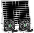 Solar Powered Fan, Solar Fan for Shed, Chicken Coop, Greenhouse, Outside with Two IPX7 Waterproof 5In Fans 13Ft On/Off Switch Cable Exhaust Intake Mounting Way and Installation Kits