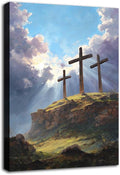 MNFGMH Easter Poster Cross Religious Spring Easter Wall Art Christian Decor Easter Canvas Picture Office Living Room Decorations Wooden Frame 16x24 inch