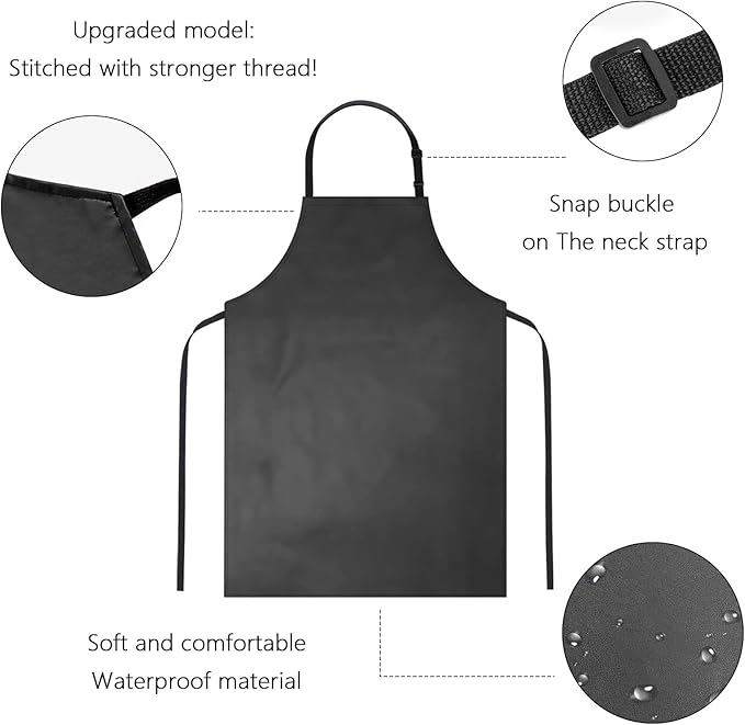 2 Pack Waterproof Rubber Vinyl Apron 40 Inch with 1 Pair Chemical Resistant Rubber Gloves(22 Inch),Heavy Duty Adjustable Dishwasher Apron,Work Aprons for Dishwashing, Cooking, Butcher, Lab, Gardening