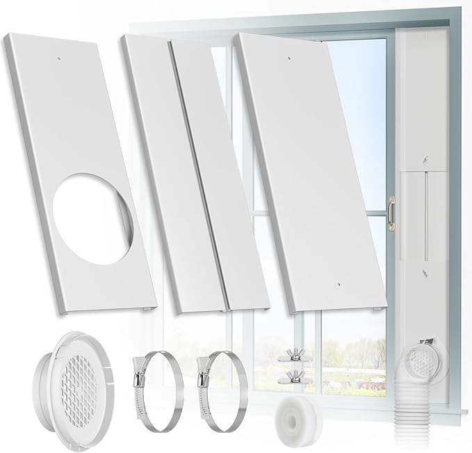 HOXHA Window Duct Kit Dryer Window Vent Kit for 4” Ducting Dryer Vent Hose, Sliding Window Vent Kit Fit with Dryer, Inline Duct Fans, Grow Tents