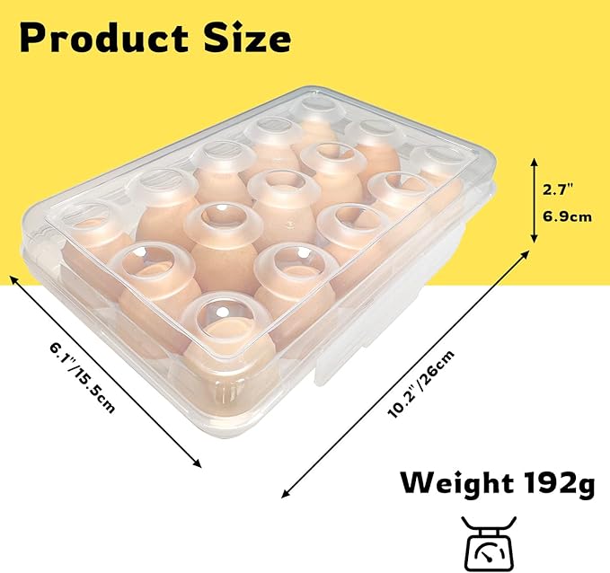 Egg Holder Camping, Egg Holder for Fridge, Egg Organizer for Refrigerator, Portable Egg Tray with Lid, Stackable Egg Storage with Safety Buckle, 15 Grid Egg Container, Clear White