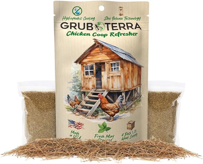 GrubTerra Chicken Coop Odor Eliminator, Coop Refresher & Litter Deodorizer – Zero Odor Neutralizer for Chicken Bedding, Sand, Nesting Pads & Runs - Mint Scent