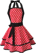 Cotton Dot Pattern Double-layer Apron for Women Lace-up Neck Strap Kitchen Cooking and Cleaning Work Apron for Home Hotel Use Soft