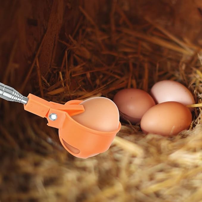 Extendable Egg Grabber for Chicken Eggs Picker Scoop Tool with Anti-Slip Handle for Picking Eggs Orange