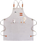 Chef Apron for Men Women Canvas Aprons with 3 Pockets Cross Back Resistant Work Apron for Cooking