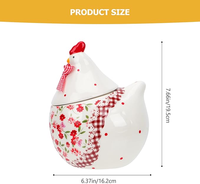 Alipis Chicken Cookie Jar - Red Floral Ceramic Hen Storage Tank - Decorative Farmhouse Candy Canister for Easter, Kitchen Countertop and Spring Decor