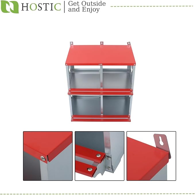 HOSTIC Chicken Nesting Boxes 4 Compartment Metal Poultry Nest Box Wall Mount for Chickens Hens Ducks Large Vented Holes
