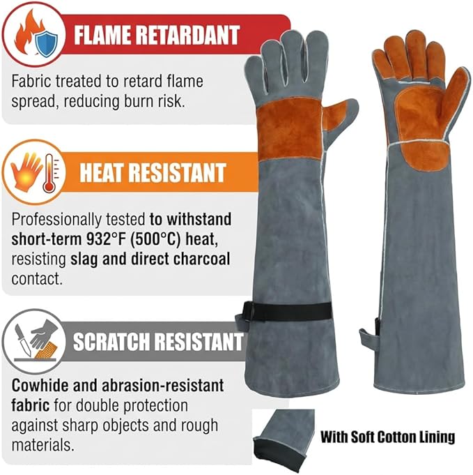 Leather Welding Sleeves,Work Gloves with Palm Reinforcements,Bite Proof for Animal Handling