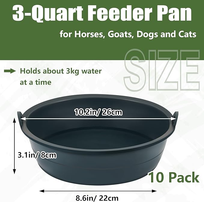 Sadnyy 5 Pcs Feed Pan 0.75 Gallon/3 Quart Utility Horse Feed Bucket Livestock Feeder Tubs Ox Tendon Bowl for Horses Dog Cats Goats Chicken Dust Bath