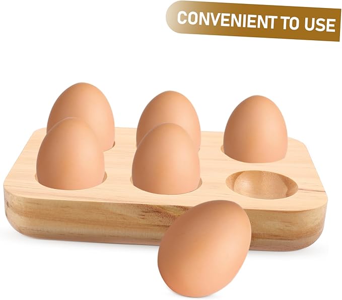 6holes Wooden Egg Holder Tray for Refrigerator Durable Natural Wood Egg Storage Container Capacity for Kitchen Organization and Display Housewarming Gift