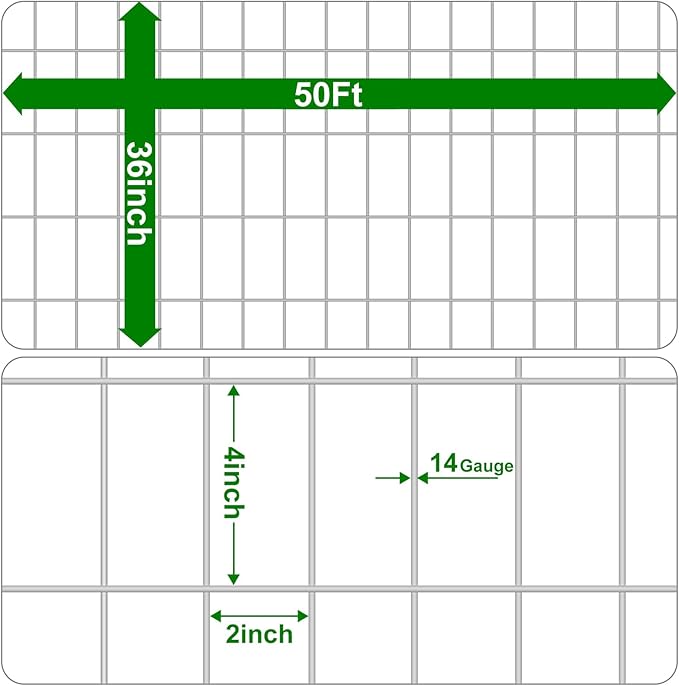 AMAGABELI GARDEN & HOME Weld Wire Fence 36 inch x 50ft 2 Inch x 4 Inch Galvanized Hardware Cloth 14 Gauge Wire Mesh Fence Roll for Vegetables Garden Border Poultry Netting Chicken Coop Dog Barrier